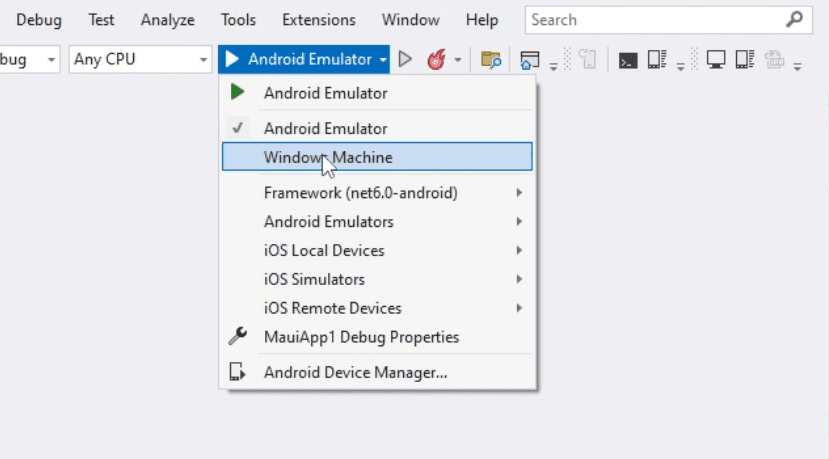 Instalación de un emulador para .NET MAUI