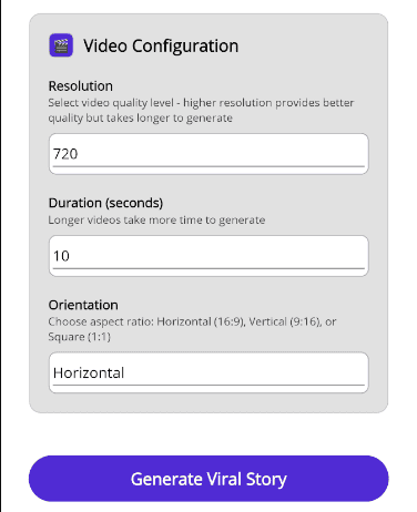 Configuración para el video resultante de la generación por SORA